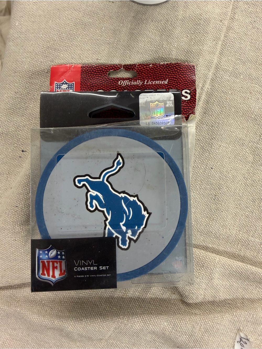 NFL Detroit Lions Round Vinyl Coaster Set of 4 - Blue/White